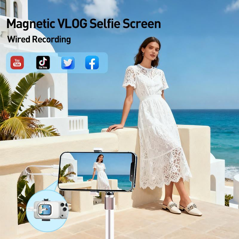 Mini Smartphone Vlog Selfie Display Screen Magnetic Selfie Monitor Compatible with Iphone and Android Rear Camera Selfie Vlog Live Tiktok White
