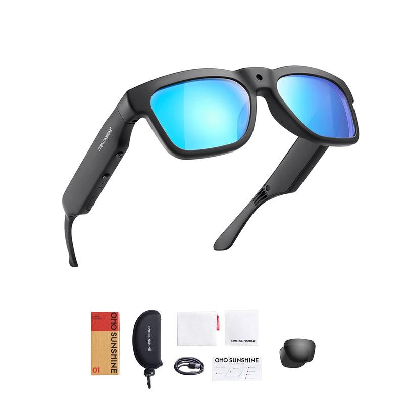 Oho Sunshine Edge Camera & Bluetooth Sunglasses with Open Ear Speaker Headset Headphone, Indoor&Outdoor Sports, Polarized UV Protection, for Men and Women