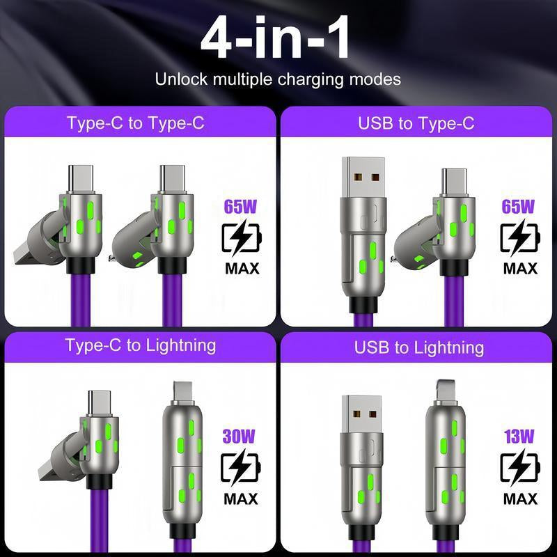 [Buy 1 Get 1 Free]-6.6Ft 4-In-1 USB-C Cable, PD Fast Charging, Data Sync, EXAVON USB-A, Type-C, Lightning, Aluminum, Compatible