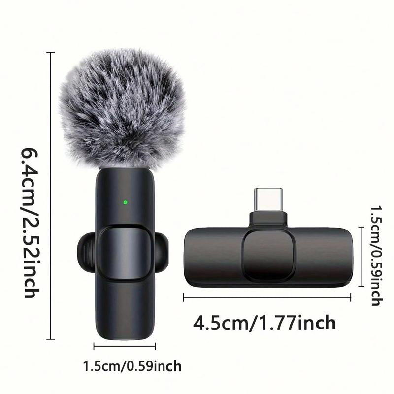Wireless Mini Microphone for Iphone/Smartphone, 2 Mini Lapel Microphones with Clearer Audio for Video Recording, Interview, Vlog，Noise Reduction Device Noise Cancellation Stereo Wireless Vlogging Tools Handheld High Quality Audio