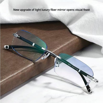 Black & Gold Semi-Rimless Crystal Clear Focus Reading Glasses for Men & Women - High-Definition Vision, Blue Light Filter, Ergonomic Design with Soft Silicone Nose Pads