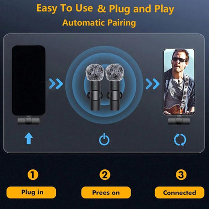 Wireless Mini Microphone for Iphone/Smartphone, 2 Mini Lapel Microphones with Clearer Audio for Video Recording, Interview, Vlog，Noise Reduction Device Noise Cancellation Stereo Wireless Vlogging Tools Handheld High Quality Audio
