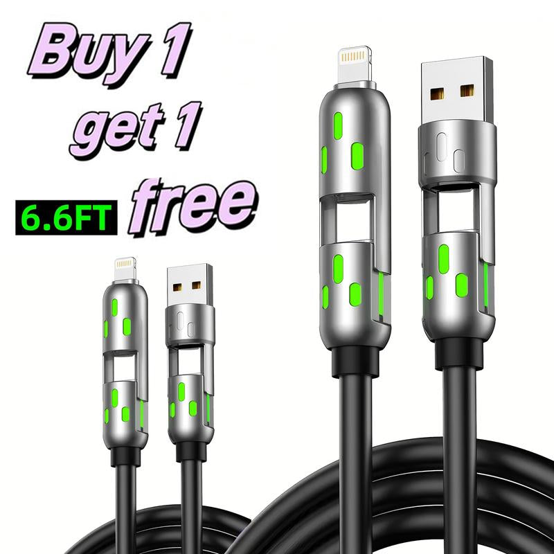 [Buy 1 Get 1 Free]-6.6Ft 4-In-1 USB-C Cable, PD Fast Charging, Data Sync, EXAVON USB-A, Type-C, Lightning, Aluminum, Compatible