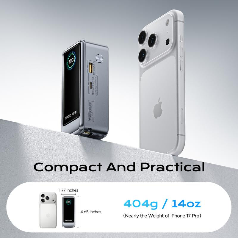 MAGIC JOHN Power Bank for Phones & Laptops, 15,000 Mah High-Capacity Portable Charger, USB-C Output, Built-In 2.3Ft Retractable Cable, Airline-Approved, Compatible with Iphone 17/16 Series, Macbook, Samsung & More