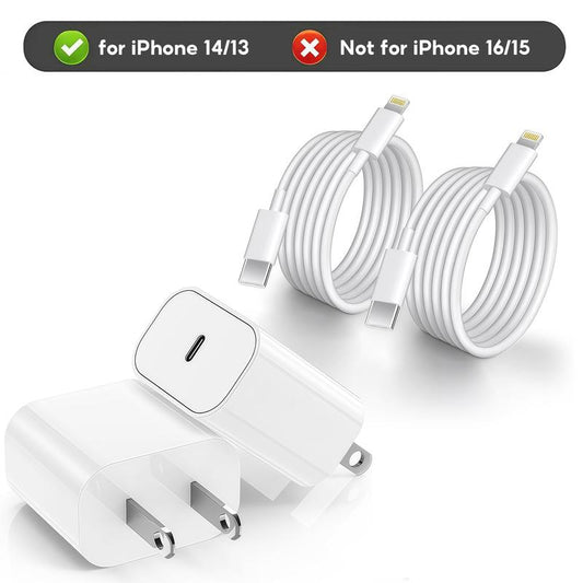 2-Pack 20W Super Fast Charging USB-C Wall Charger Block with 2-Pack USB-C to USB-C Cable for Iphone 17Air plus or 14 Pro Max, 13/12/11，And so On