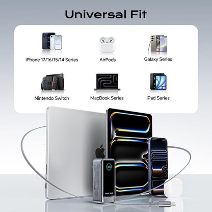 MAGIC JOHN Power Bank for Phones & Laptops, 15,000 Mah High-Capacity Portable Charger, USB-C Output, Built-In 2.3Ft Retractable Cable, Airline-Approved, Compatible with Iphone 17/16 Series, Macbook, Samsung & More